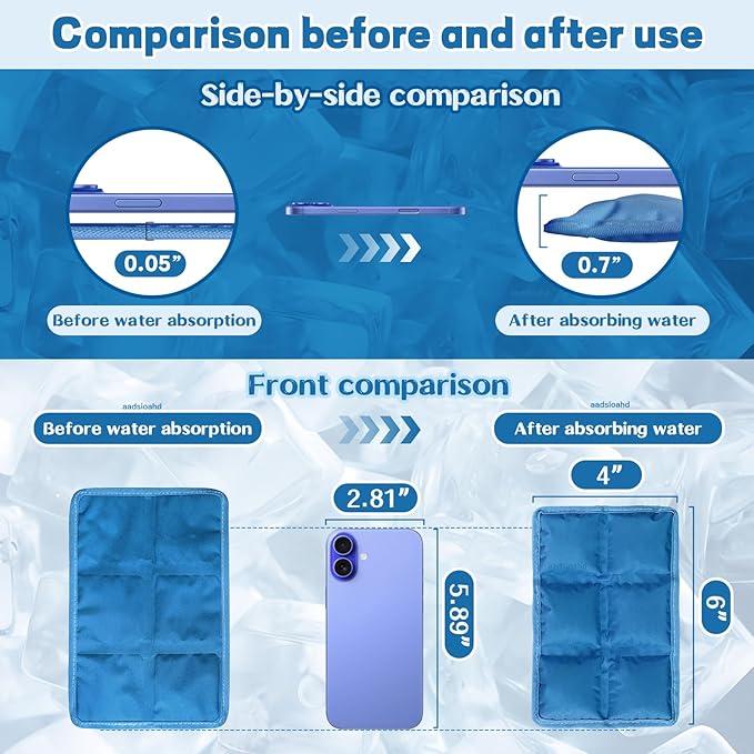 4pcs Ice Packs for Lunch Boxes & Coolers - Reusable,Lightweight Cooler Ice Pack for Food Freshness, Drinks Freezer (6”x4”x0.7”) - Non-Toxic Cooler for Picnic, School, Sports & Camping