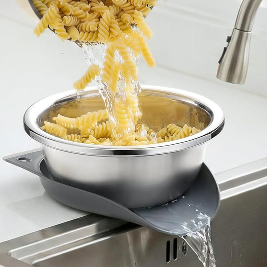 Hands-Free 304 Stainless Steel Strainer and Colander with Self-Draining Base, Kitchen Microporous Strainers for Rice Pasta Fruits and Vegetables