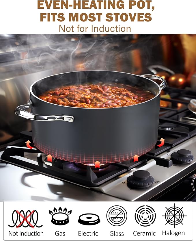 Cooks Standard Stock Pot Dutch Oven Casserole with Glass Lid, 7-Quart Classic Hard Anodized Nonstick Stockpot, Black