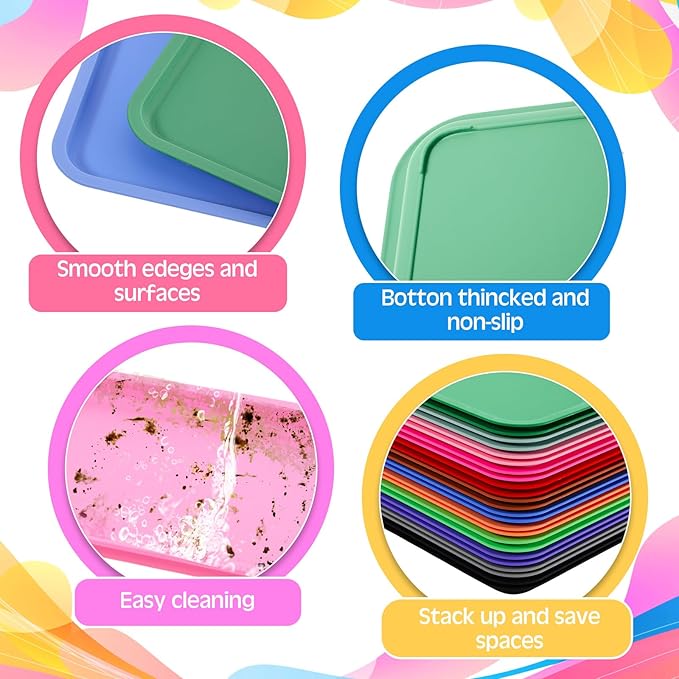 Mumufy 24 Pcs Plastic Fast Food Trays Bulk Colorful Restaurant Serving Trays Cafeteria Rectangular Plastic Serving Platter Grill for Kitchen Restaurant Coffee (Classic Color)