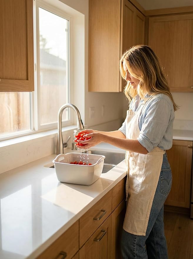 Kitchen Colander Drain Basin 2 in 1 Plastic Basket Strainer Bowl (grey), large, Gray