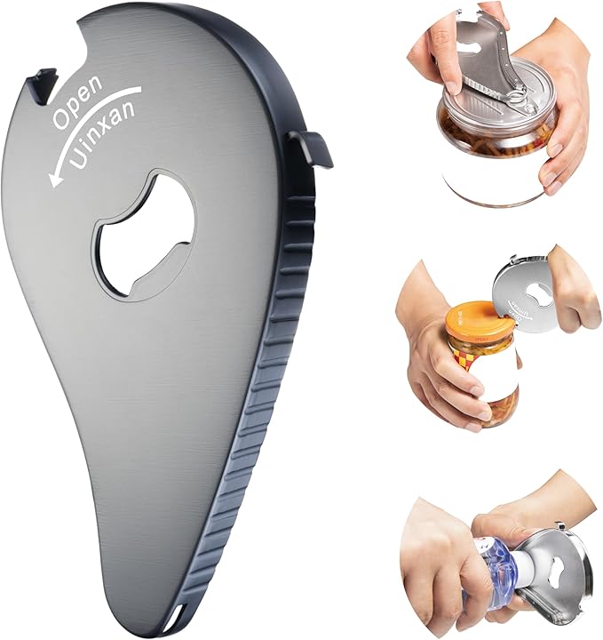 Jar Bottle Can Opener for Seniors Arthritis Weak Hands-Easy Twist Off Small Caps (0.6"-2.7"), Pop Top & Pull Tab Seals,Patent Unique Portable Multifunction Gadget for Elderly/Women/Men(Black)