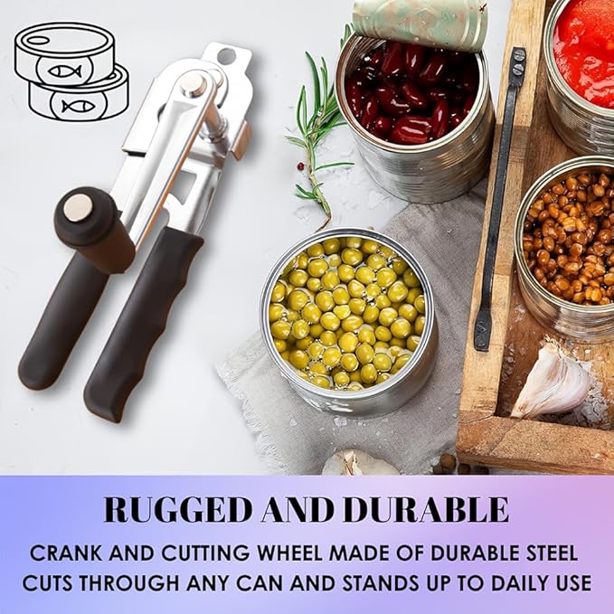 Hand Crank Can Opener,Stainless Steel Manual Tool Handheld Smooth Edge Can Opener for Kitchen Camping Outdoor Picnics(COLOR:Black+Silver)