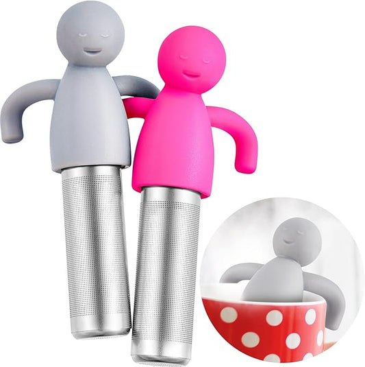 2 Pieces Tea Infuser for Loose Tea Cute Fine Mesh Tea Strainer Stainless Steel Tea Filter Ball Tea Diffuser Steeper for Teacups Teapots (Rose Red, Gray)