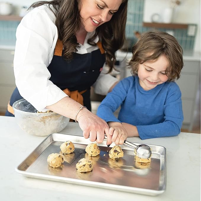 KITCHENATICS Quarter Sheet Baking Pans, 1060 Solid Aluminum Cookie Sheet Set - Oven Safe, Nonstick, Rimmed Cooking Trays, 1/4 Baking Sheets for Oven, Roasting, Baking - 9.6" x 13" IN, Set of 2