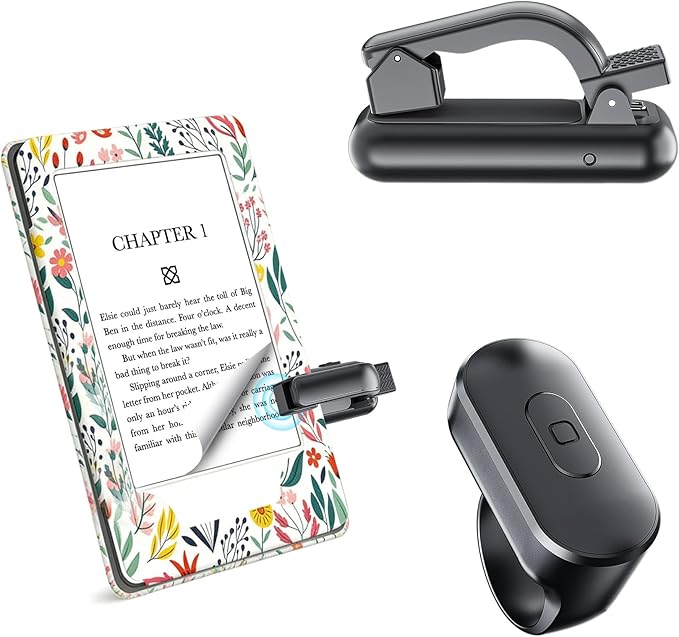 [Thick Case Friendly] Page Turner Ring Remote for Kindle Paperwhite Fire HD Tablet, Works with Thick Case, Ereader Clicker Accessories Compatible with Colorsoft Scrible iPad, Reading in Bed Gifts