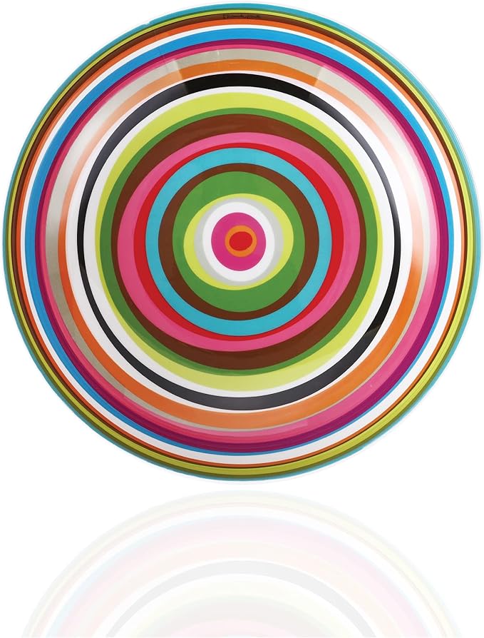 French Bull 15" Round Melamine Serving Platter – Decorative Party Tray for Appetizers, Fruit, Snacks, BBQ, Charcuterie, Outdoor Dining, Counter or Table Display – Ring Pattern