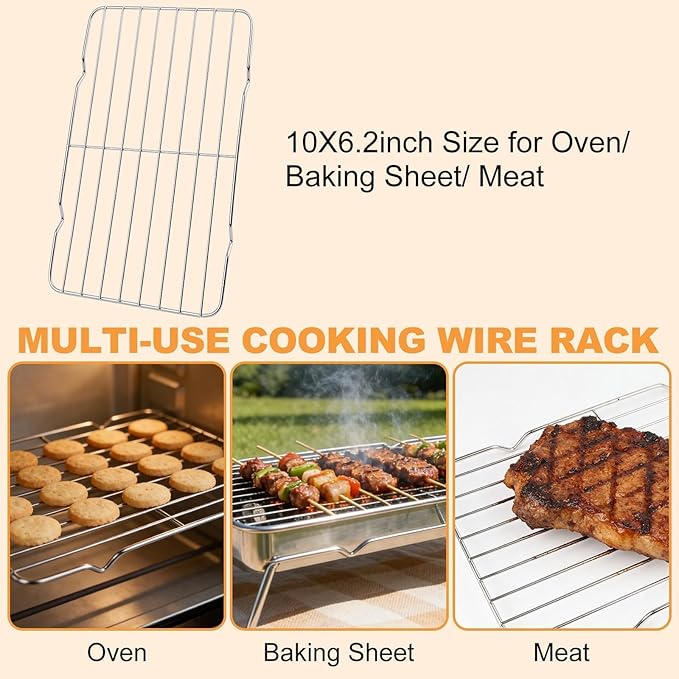 Compact Toaster Oven Rack 2-Pack, 10x6.2" & 5x4.4" Stainless Steel Baking Rack, Small Tiny Wire Cooling Rack for Baking Sheet, Heavy Duty Cooling Racks for Meat, Bacon, Sausage, Dishwasher Safe