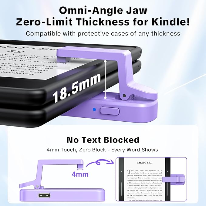 Remote Page Turner Ring for Kindle Paperwhite Oasis Scribe Kobo,Designed for Thick Cases Clicker Page Turner Camera Remote for iPhone iPad Android Tablets Reading Novels Comics with Storage Bag-Purple