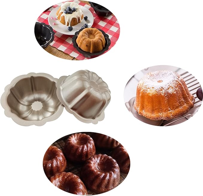 4 Inch Nonstick Mini Fluted Cake Pan, Set of 4 for Baking, Carbon Steel Fluted Cake Pans, Metal Round Pumpkin Shaped Baking Mould for Cupcake, Muffin, Brownie, Pudding - Gold