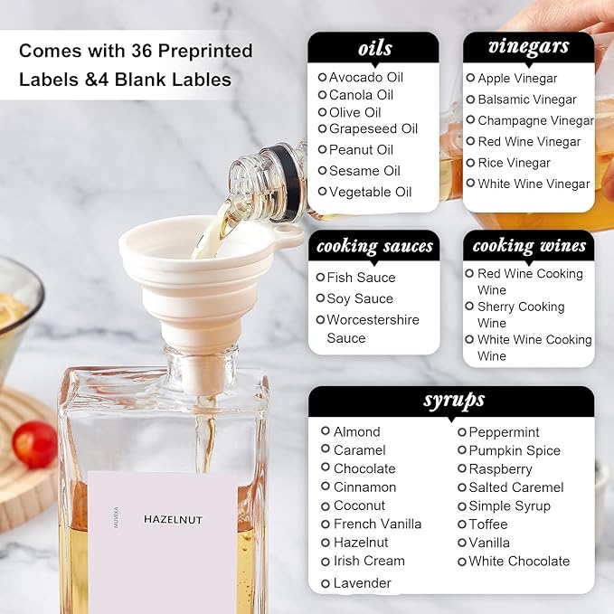 Olive Oil Dispenser Bottle for Kitchen, 16.9 oz/ 500 ml Vinegar Dispenser, Cooking Oil Dispenser Set, Glass Cruet with Pourer Spouts for Vinegar, Coffee Syrup Dispenser