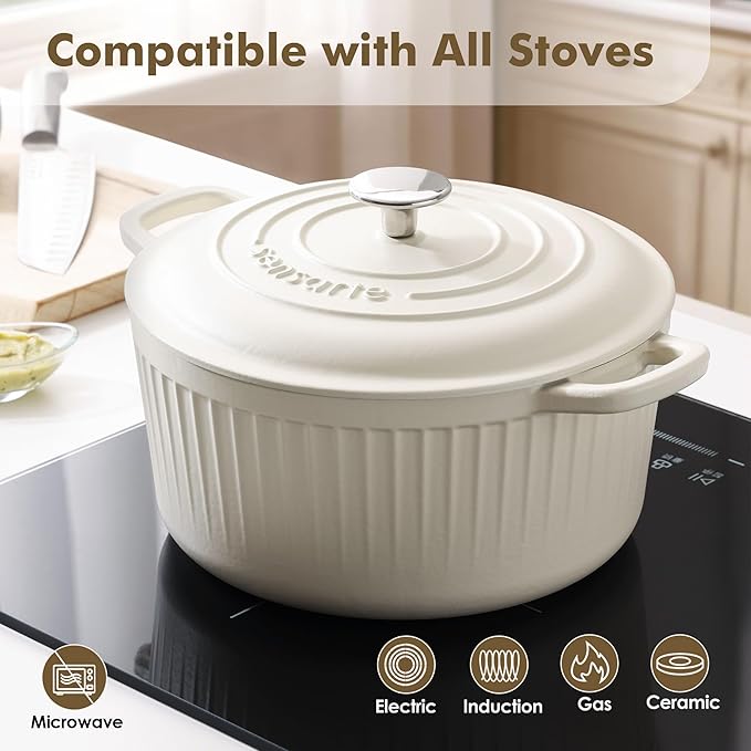 SENSARTE Enameled Cast Iron Dutch Oven Pot with Lid 5.5 Quart Heavy-Duty Round Dual Handles Kitchen Pot with Cotton Potholders & Silicone Trivet, Pot for Bread Baking, Stews, Braising, Roasting, Oven Safe up to 500°F, White