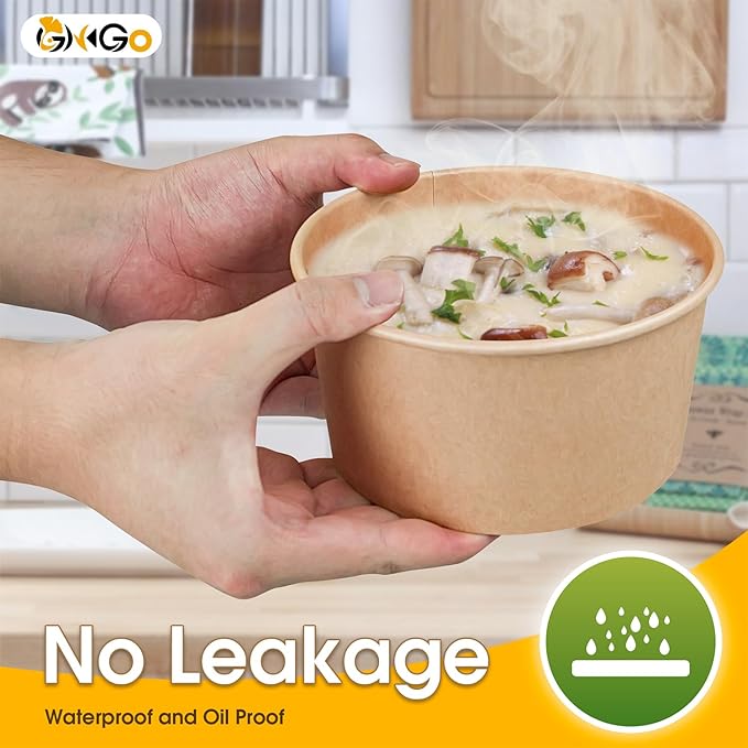 Ginkgo 90 Count 30 oz Extra Large Paper Bowls Leak Proof Disposable Hot Soup Bowls Bulk Large Salads Bowls, Heavy Duty Paper Bowls for Ice Cream, Hot Soup, Salad, Dessert, Cereals, Food