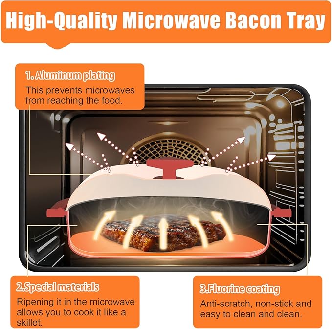 Microwave Grill Pan with Cover, Microwave Cookware Multi-Use for Grilling, Frying, Browning and Crisping, Microwave Bacon Cooker, Omelette Maker, Omelette Pan, Quesadilla Maker, Easy to Clean (Red)