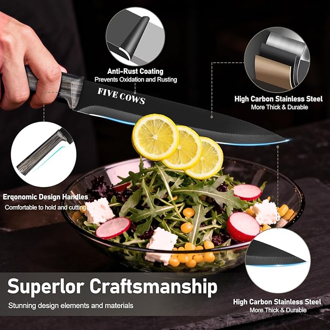 16-Piece Kitchen Knife Block Set with Cutting Board - German Stainless Steel Knives, Built-In Sharpener, Dishwasher Safe, Anti-Slip Handle - All-in-One Cutlery Set for Home/Kitchen
