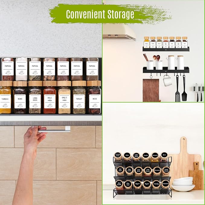 Keketin 16 Pack 6 oz Glass Spice Jars with Bamboo Lids and Spice Labels,Empty Square Seasoning Bottles,180ml Glass Spice Container with Shaker Lids and Funnel