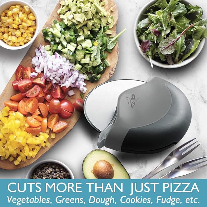 Black Pizza Cutter Wheel with Protective Blade Cover, improved, Super Sharp, Easy To Use and Clean, Slicer, Ergonomic Rubberized Grip, heavy dutty, Stainless Steel, Dishwater Safe