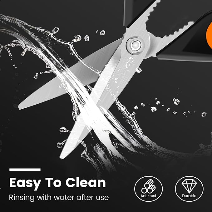 1 Pack Sharp Kitchen Scissor with Magnetic Holder, Heavy Duty Kitchen Shears Meat Scissors, Multifunctional Stainless Steel Cooking Poultry Scissors for Household School Picnic