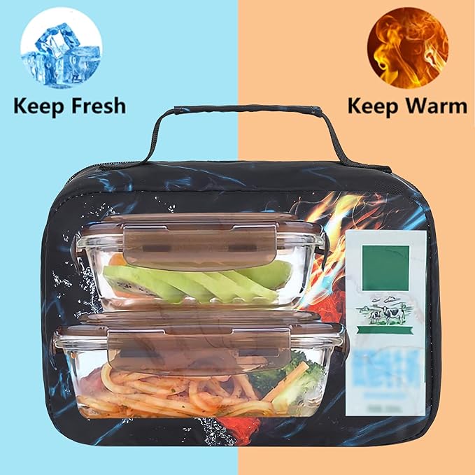 LEDAOU Lunch Bag Kids Insulated Lunch Box Boys Girls Insulated Reusable Lunch Bag for School Picnic Hiking (Soccer)
