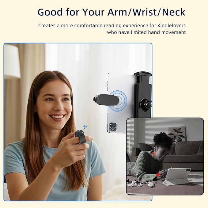 Kindle Page Turner Ring — Finger-Wear Click Controller for Comfortable One-Hand Page Turning, Ring Style Design for Reading in Bed or on the Couch（Black）
