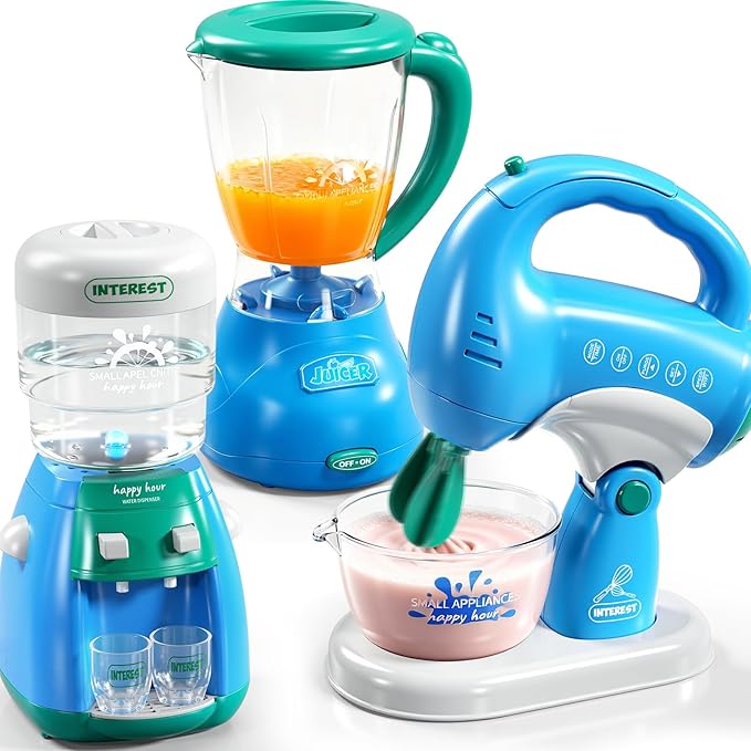 Toy Kitchen Accessories, Kitchen Appliances Play Cooking Set Toys for Kids Ages 1-3 3-5 with Blender, Mixers, Water Dispenser, Light Sound, Pretend Play Birthday Gifts for 3-8 Year Old Girl
