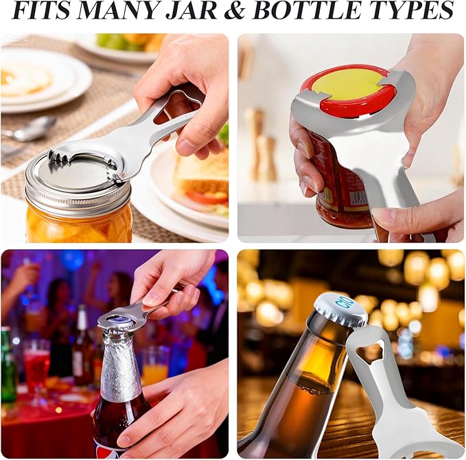 2 PCS Mason Jar Opener, Multi-Functional Stainless Steel Lid Remover Without Lid Dents or Damage, Canning Jar Opener Tool for Mason Jars, Bottles & Cans, Ergonomic Design for Easy Use by All Ages