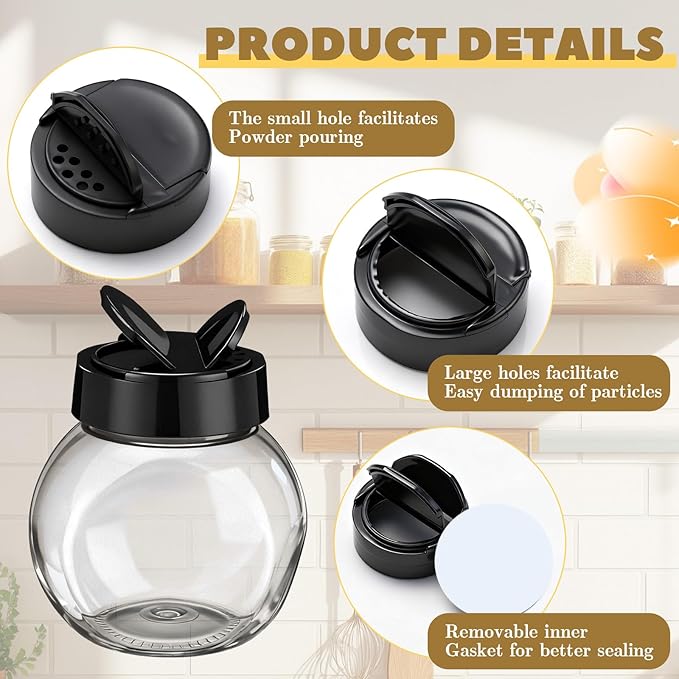 Zhehao 24 Pieces Plastic Spice Containers Plastic Spice Bottles Clear Reusable Large Empty Seasoning Jars with Shaker Lids for Kitchen Storage Seasoning Powder Herbs (7 oz,Flat Round,Clear and Black)