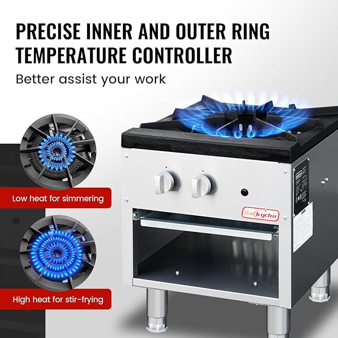 Commercial Gas Stove with Cabinet, 80,000 BTU Single Burner Stove Range, 18" Countertop Cooking Stockpot Range for Restaurant, kitchens & school, Stainless Steel Gas Hot Plate