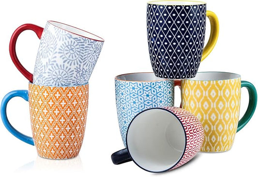 Selamica 16 oz Porcelain Coffee Mugs Set of 6, Coffee Cups Ceramic With Handle, Dishwasher, Oven, Microwave Safe, Assorted Colors | Coffee Cups, With Handle, Dishwasher, Oven, Microwave Safe