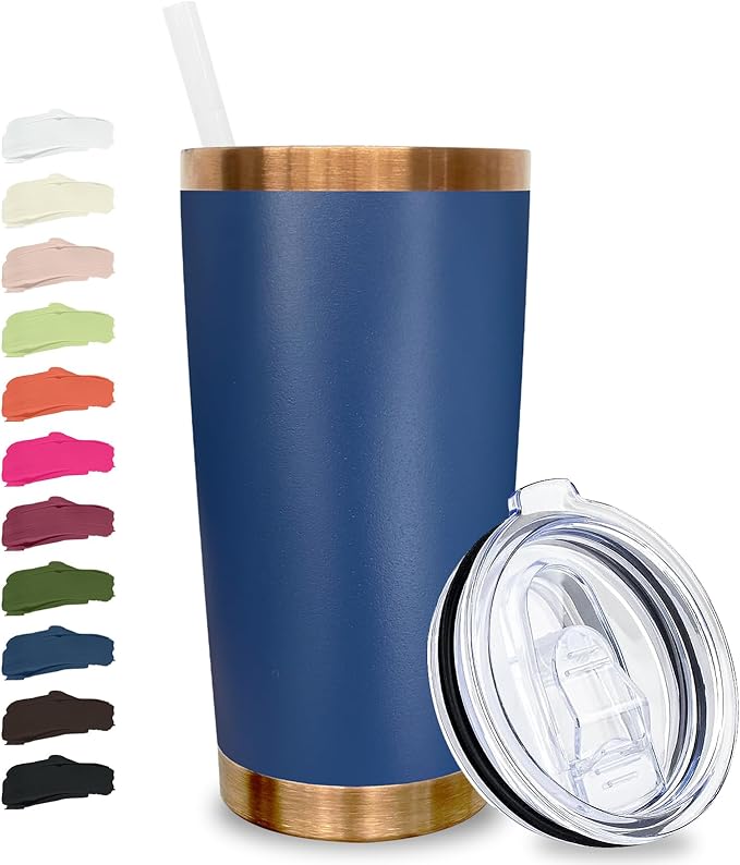 20 oz Tumbler Stainless Steel Tumbler with Lid and Straw, Double Wall Vacuum Insulated Travel Coffee Mug for Laser Engrave, Powder Coated Cup for Hot and Cold Drinks (Navy,1 pack)