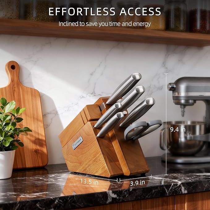 Kitchen Knife Set, 8-Piece Japanese High Carbon Stainless Steel Knife Block Set with Built-in Sharpener - Professional Forged Blades & Ergonomic Design