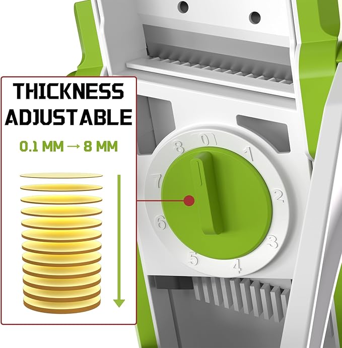 Safe Mandoline Slicer for Kitchen, Vegetable & Food Cutter & Thickness Adjustable 0.1-8 mm. Easy to Clean, Storage, Kitchen Faster Slice Artifact (Only Slice, Green)