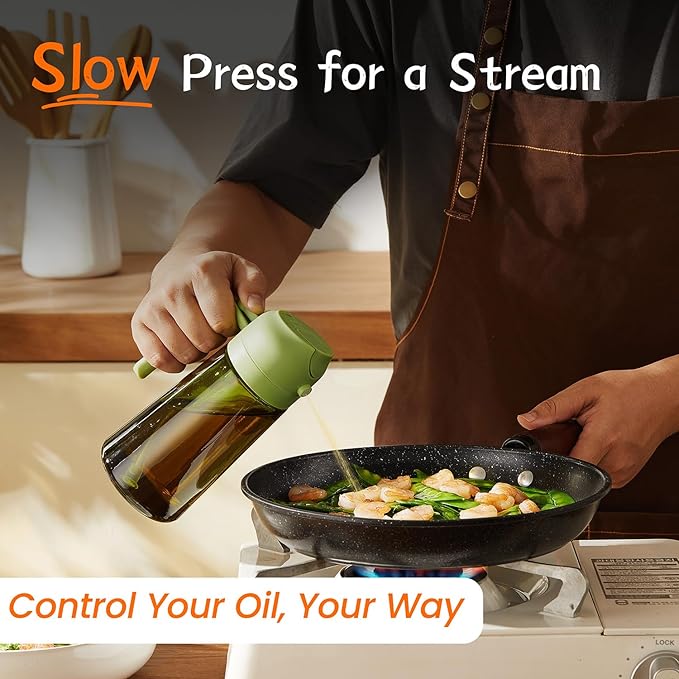 TrendPlain - Original 16oz/470ml Olive Oil Dispenser Bottle for Kitchen Gadgets and Air Fryer Accessories - Olive Oil Sprayer for Cooking w/Stickers - Black&Green