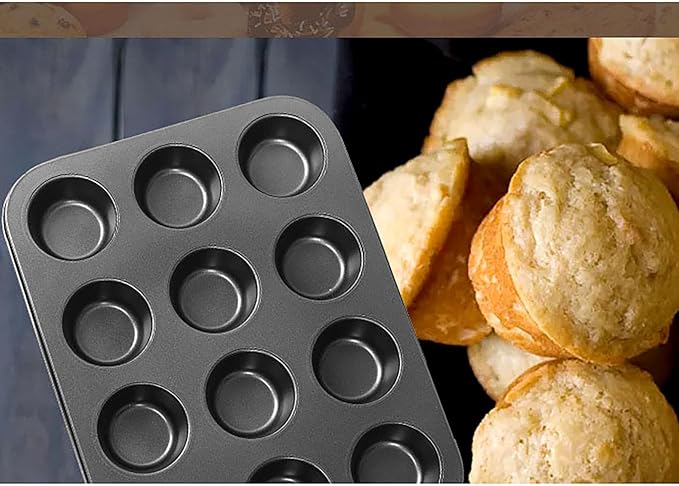 YIKANGHENG Small Carbon Steel Non Stick Coating Muffin Pan, 1 Pack Mini Size 10.5 Inch x 7.2 Inch 12 Cup Cupcake for Baking of Muffin, Cake, Doughnut and Bread (1)