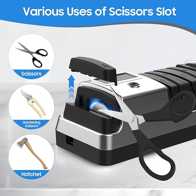 5-in-1 Electric Knife Sharpener for Kitchen Knives, with 100% Diamond Abrasives, 3 Adjustable Speeds, Quickly Sharpening for Straight/Serrated/Kitchen Knives, Scissors