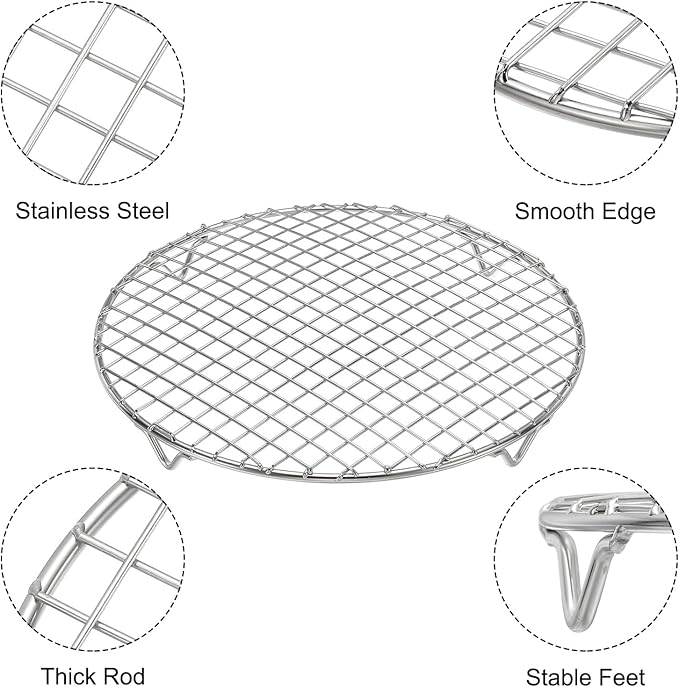 uxcell 2 Pcs Round Cooking Rack 8.9 Inch Dia Stainless Steel Wire Cooling Steamer Rack for Baking Canning Cooking Roasting Cooling Grilling Drying, Silver