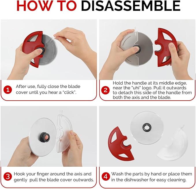 Pizza Cutter Wheel, 4.3" Large 304(18/8) Stainless Steel Blade, Reinforced Durable Pizza Slicer, Fully Detachable & Dishwasher Safe with Safety Protective Cover, Red