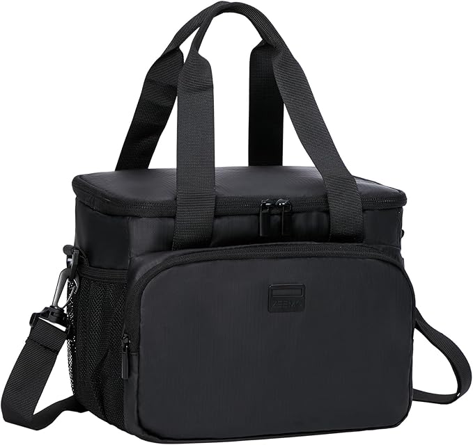 ZEEMO Insulated Lunch Bag for Men Women, Cooler with Adjustable Shoulder Strap, Leakproof Box for Work, Picnic, Medium Size, Black