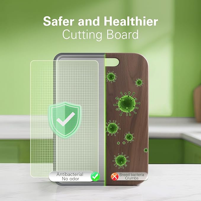 Stainless Steel Cutting Board 16''×11'', Double Sided 304 Steel Cutting Board for Meat, Vegetables & Fruits, Heavy Duty Rust-Resistant Chopping Board for Kitchen with Juice Groove on Both Sides