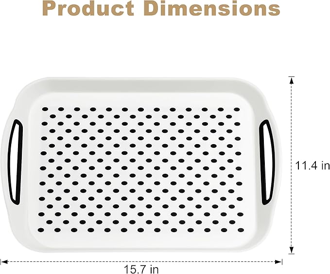 Non Slip Lap Trays with Handles, Set of 2 Food Trays for Eating on Couch, Dishwasher Safe Rectangular Serving Trays for Dinner, Breakfast & Snacks (White)