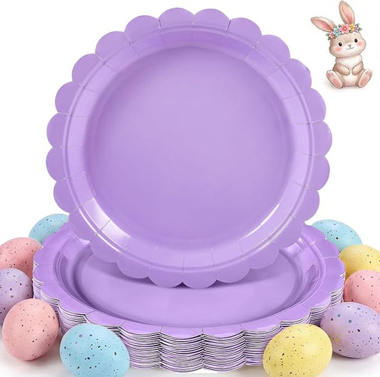 30 Pcs Lavender Plates 9 Inch Disposable Scalloped Easter Plates Light Purple Birthday Plate Cute Dessert Party Plate for Easter, Wedding, Bridal Shower, Girls Birthday