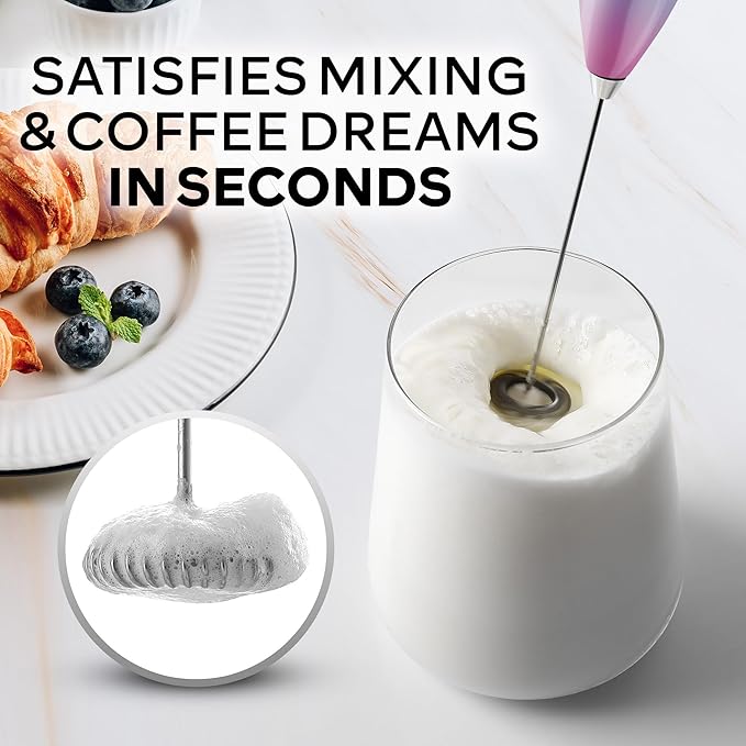 Zulay Kitchen Powerful Milk Frother Wand With 4 AA Duracell Batteries - Ultra Fast Handheld Drink Mixer - Electric Whisk Foam Maker for Coffee, Lattes, Cappuccino, Matcha & Creamer