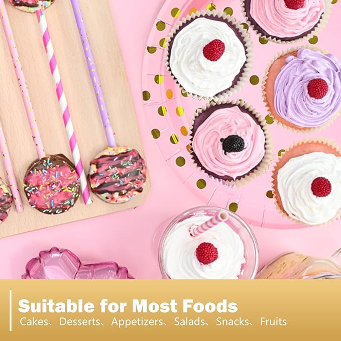 Pink and Gold Party Supplies, Pink Paper Dessert Plates (50-Count)