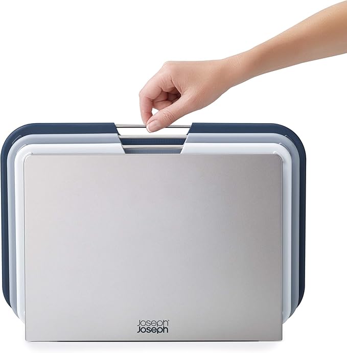 Joseph Joseph Nest 3 Piece Color Coded Cutting Board Set With Storage Stand, Regular - Grey/Blue