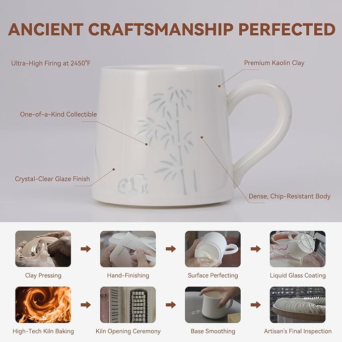 Ceramic Tea Mug with Infuser & Lid - 10.6oz Handcrafted Translucent Cup, Loose Leaf Tea Cup with Infuser, Insulated Ceramic Coffee Mugs with Lid，Perfect Gift Set for Women/Men