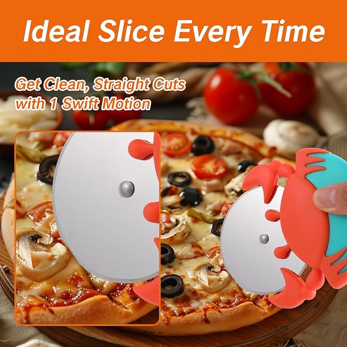 1 PACK Pizza Cutter Wheel Cover Red Pizza Cutter Wheel with Large Blades Non-slip Rustproof Effortless Rocker Style Pizza Cutter Protective Blade Cover Heavy Duty Slicer Right Left Handed Use