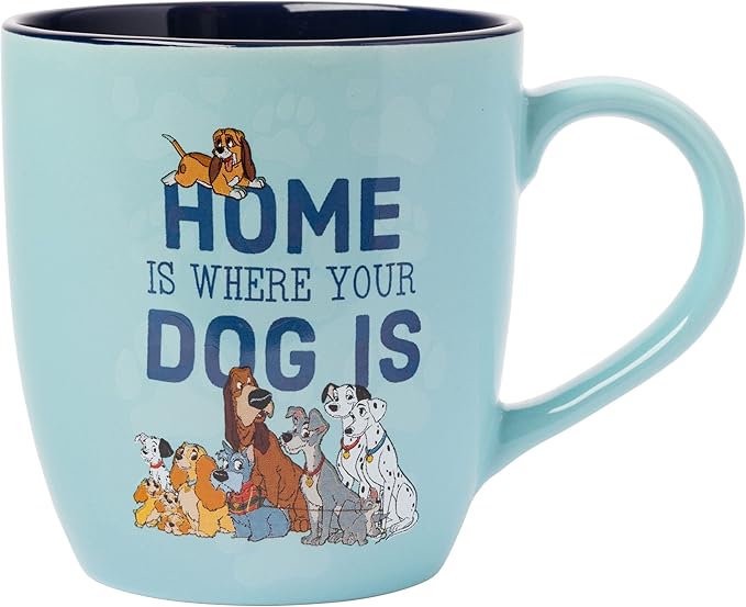 Silver Buffalo Disney Classics Dogs Home Is Where Your Dog Is Featuring 101 Dalmatians, Lady and the Tramp, The Fox and the Hound, and Oliver & Company Ceramic Mug, 18 Ounces