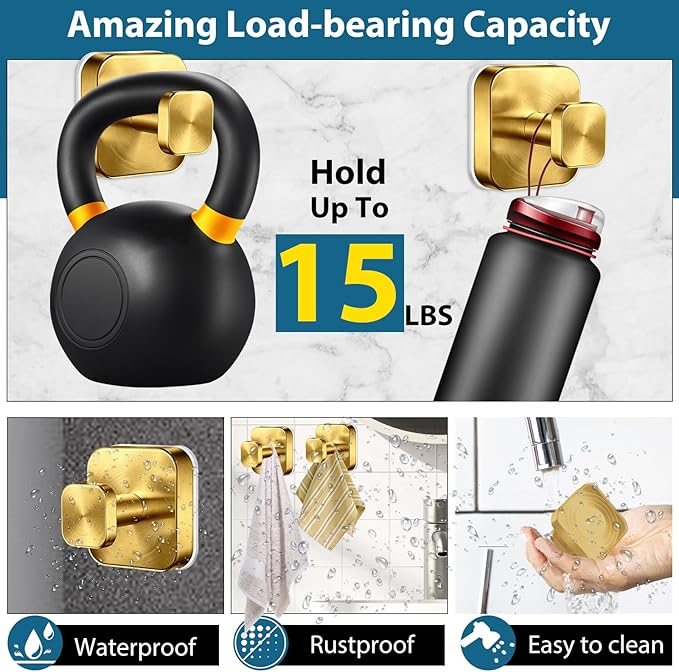 Suction Cup Hooks for Shower,No-Drill Removable Duty Shower Suction Cup Wreath Hooks for Bathroom Wall, Glass, Windows,Mirrors Kitchen to Hang Towels,Robes,Coat, Loofah-Gold(4 Pack)