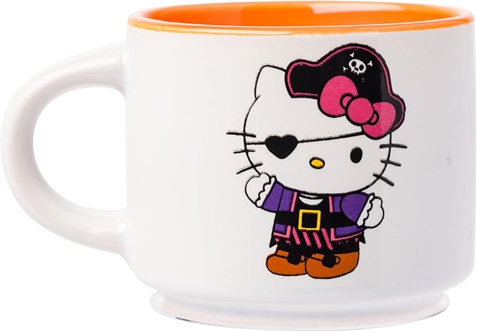 Silver Buffalo Sanrio Hello Kitty Halloween Themed 4 pack Ceramic Espresso Set with Storage Rack, 3 Ounces