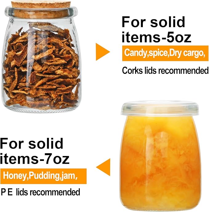 Brajttt Mini Yogurt Jars 20 Pack, 7 oz Glass Favor Jars with Cork Lids, Pudding Containers with Lids, Mason Jar Wedding Favors Honey Pot with Label Tags and String